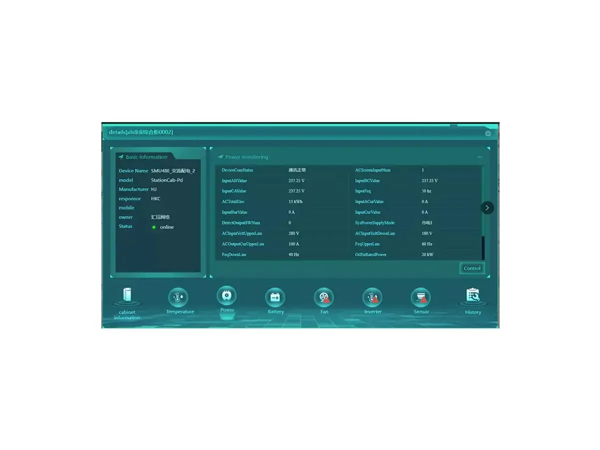 Communication site energy cabinet management system